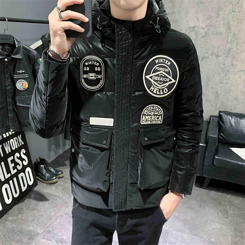 店主风冬季保暖羽绒服休闲男士绣标装饰连帽外套C301B-YR02图片