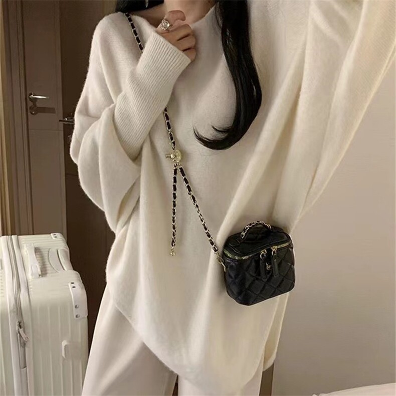 2024年秋季纯色圆领长袖蝙蝠袖不规则套头羊毛针织衫,女装羊毛衫,佳弈羊绒