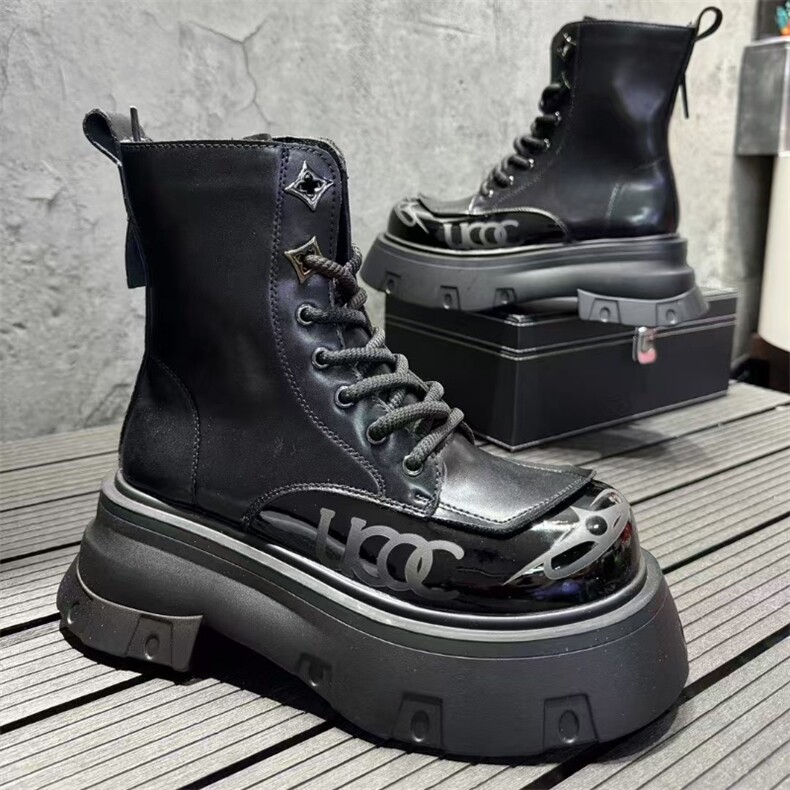 英伦中筒靴子潮皮靴男秋冬新款厚底增高马丁靴，男鞋马丁靴，星座1407-6