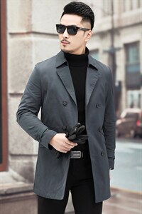 D192212秋冬新款中长款商务风衣双排扣韩版外套P228图片