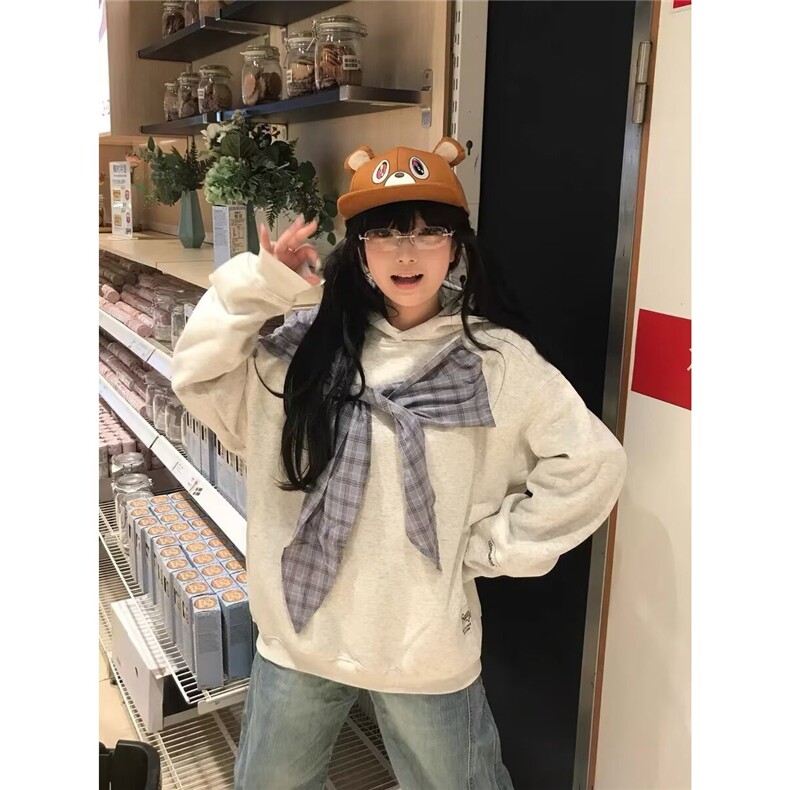 港风秋款男女连帽卫衣格子披肩贴标夹克外套WY233P52,男装夹克,星座1013-1
