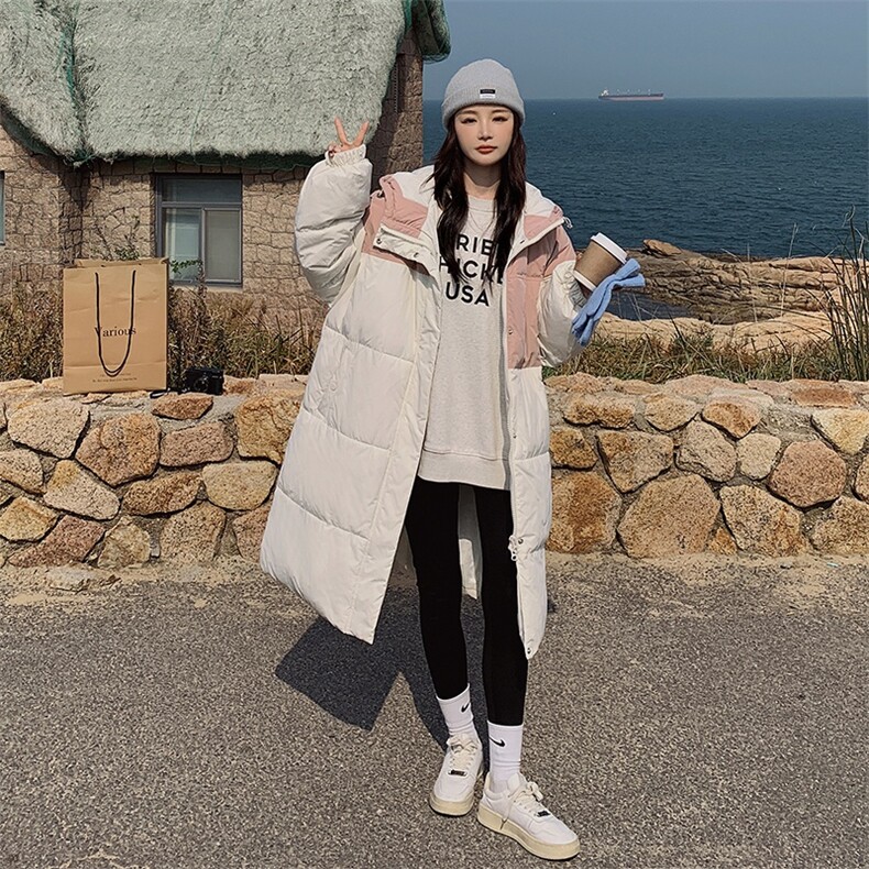冬装撞色加厚中长款面包服棉服,女装棉衣/棉服,菡迪欧娜