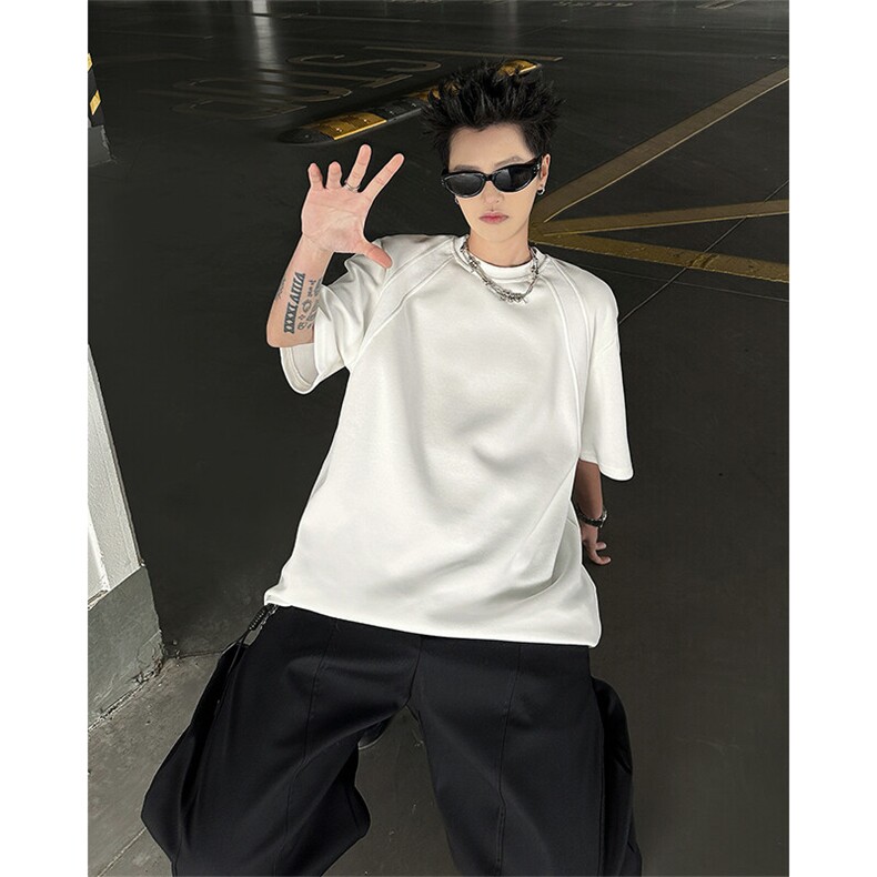 8XL-M美式高街高克重短袖T恤男宽松短款BOXY正肩上衣半袖DX334,男装T恤,电商D206-1