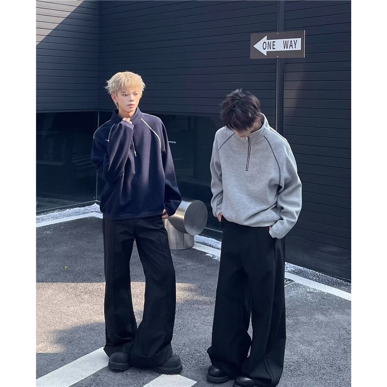 现货慵懒复古半高领拉链卫衣男女宽松解构外套W53特P45,女装短外套,星座205-3