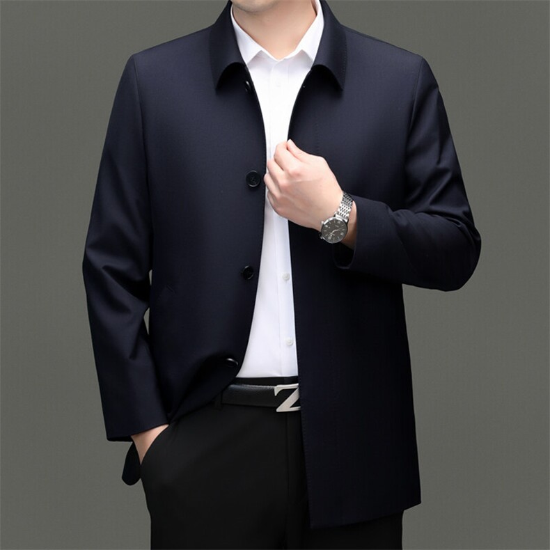 25新款高端中老年绵羊毛风衣外套男春秋中年绵羊毛风衣夹克，男装风衣，钱塘723