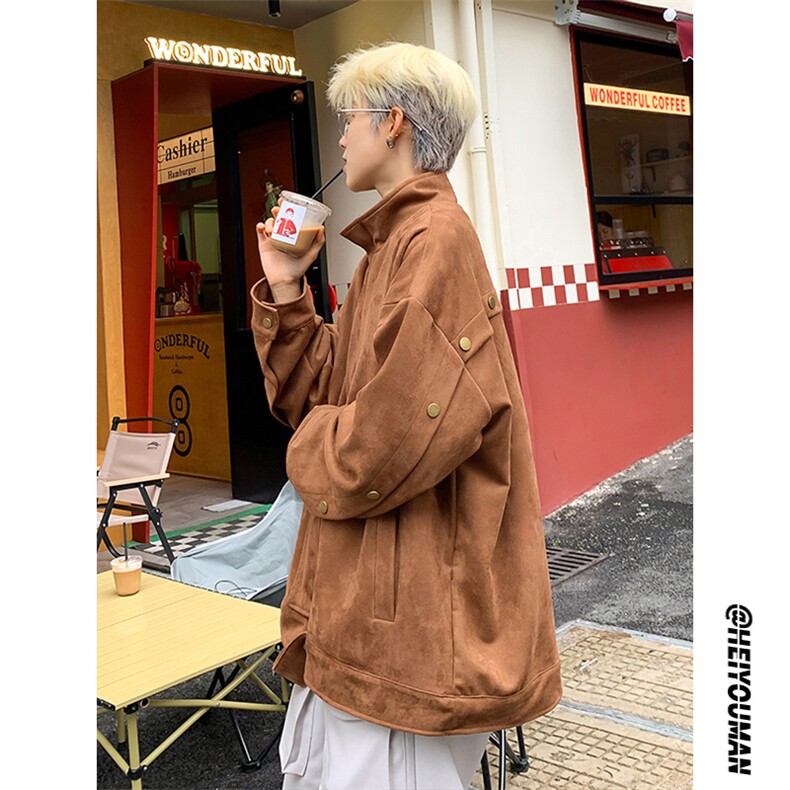 美式麂皮绒宽松上衣夹克秋季情侣卫衣百搭休闲外套HY582TP85图片
