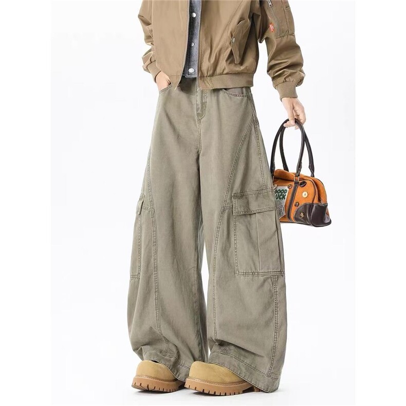 美式复古廓形弯刀裤秋男小众解构宽松休闲水洗工装裤子AM399P79，男装工装外套，星座1013-5