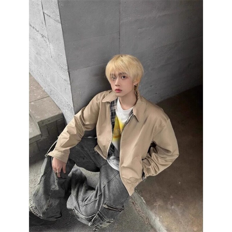 美式复古双面穿外套翻领哈灵顿夹克潮牌高级感JK1007特P66,男装夹克,星座908-1