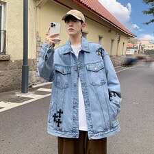 春秋潮牌ins宽松休闲工装外套美式高街刺绣牛仔夹克男W3821-P68，男装夹克，星座512-2