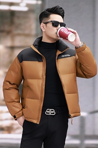 90%白鸭绒中青年羽绒服夹克男立领青年面包服羽绒服外套大衣图片