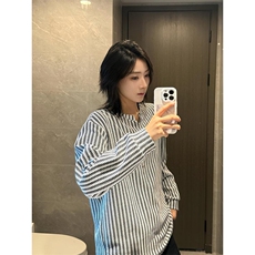 美式高街千鸟格子长袖T恤男女亨利V领英伦雅痞休闲宽松长袖打底衫，男装T恤，电商A486