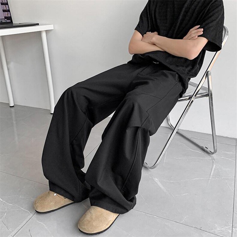 春夏美式高街褶皱休闲裤男女西裤直筒垂感裤子潮牌百搭阔腿长裤子图片