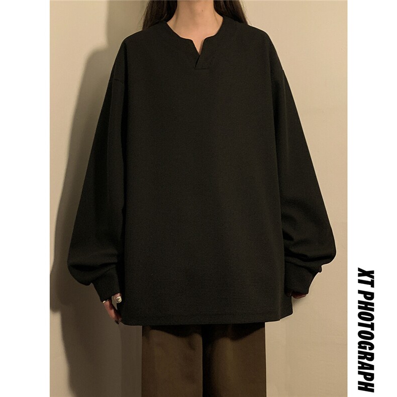 中性！春装新品大码华夫格T恤小众美式宽松打底衫卫衣女113-P28,女装卫衣/绒衫,电商C213(原B265)