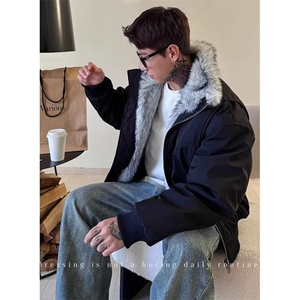 座山雕立领毛领皮草外套男宽松冬季飞行棉服 MS6026图片