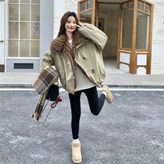 新款！保暖休闲大毛领派克服牛角扣工装外套2C133-6006-P255-K378，女装派克服，2C133