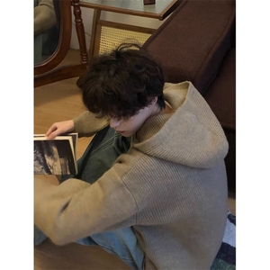 半拉链卫衣毛衣男宽松慵懒风高级感复古针织衫外套 网图YM214-P58图片