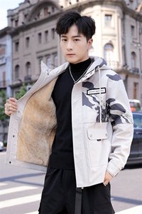  青年连帽迷彩工装羊羔绒夹克男  连帽棉衣男   MY629图片