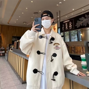 美式复古宽松棒球服外套女春秋款高级感翻领牛角扣夹克900/P58图片