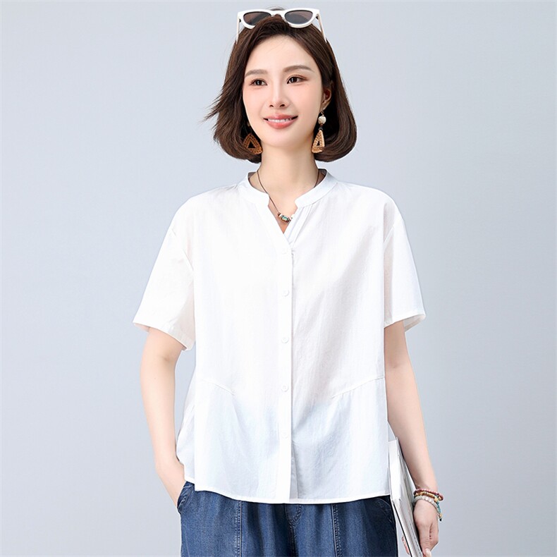 2025年夏季休闲文艺纯色小衫,女装衬衫,悦见她