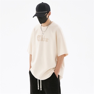 wassup happy麂皮绒短袖t恤男夏季薄款宽松大码青少年休闲五分袖图片