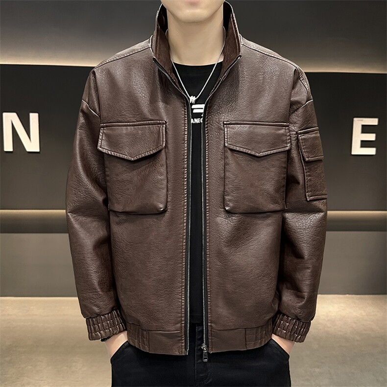 K593-P105秋冬潮流新款翻领PU皮衣男高品质防风百搭夹克外套,男装皮衣,星座507A（原星座306B-2）