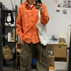 网络图现货美式复古设计感格纹男女宽松情侣百搭衬衣J2234-P32，男装衬衫，星座715-7