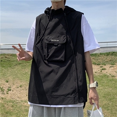款连帽休闲马甲字母上衣2023夏季新韩版宽松无袖坎肩W3201-P45，男装背心/马甲，星座512-2