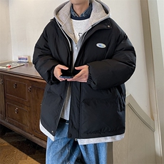 情侣装假两件加厚棉衣大码中性连帽棉服棉袄A071-Y00-P125，男装棉衣，电商A071