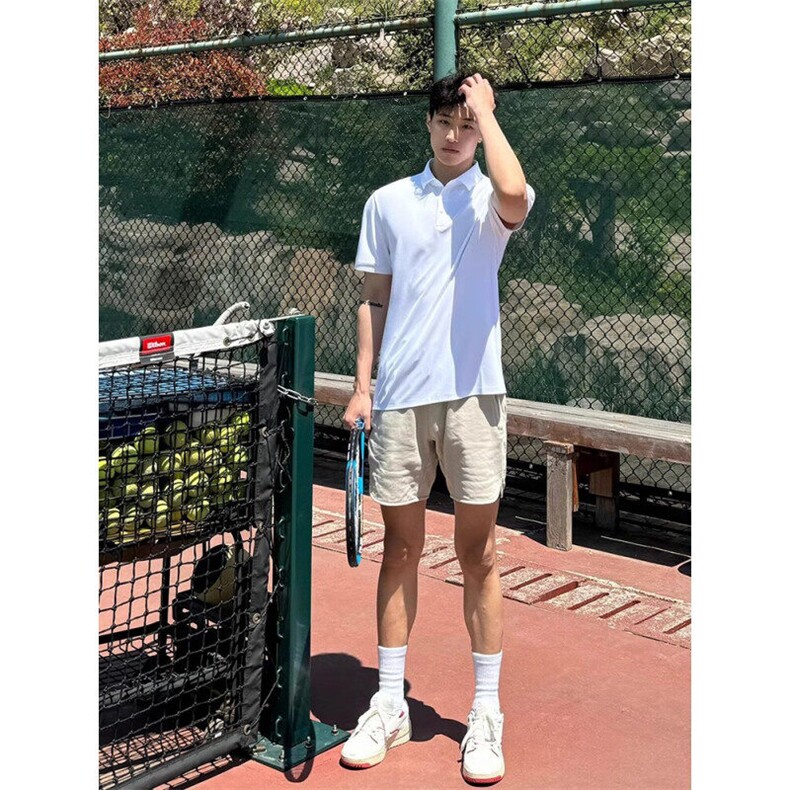 得物抖音高品质二开 珠地网眼透气面料纯色宽松短袖T恤翻领POLO衫图片