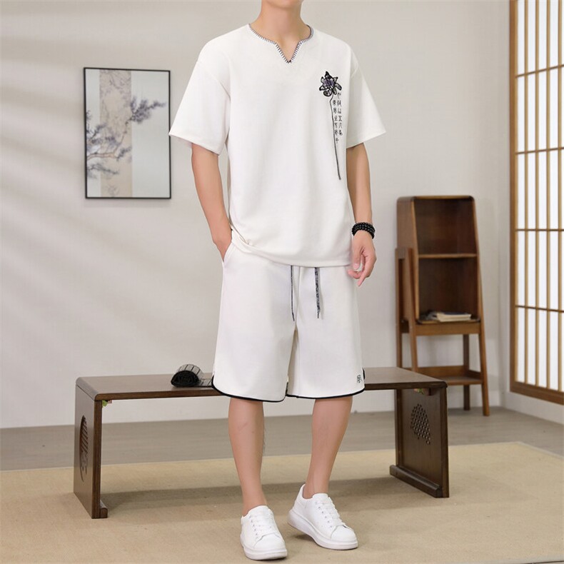 （版权注册仿款必究）风套装男夏季V领唐装新中式刺绣两件,男装休闲套装,星座1206（原A206）