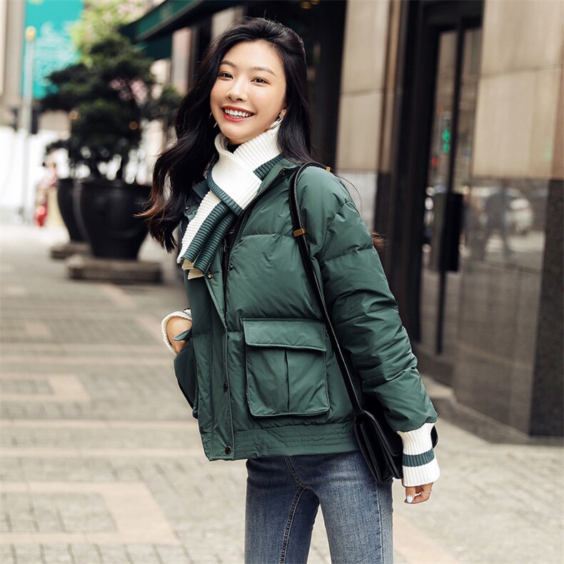 时尚保暖女士羽绒服冬季新款休闲百搭可拆卸围脖设计显瘦修身短款外套,女装羽绒服,阿舍尔精品