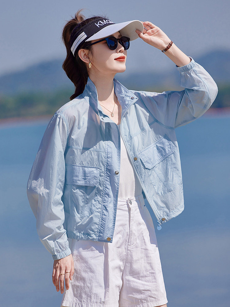 2026夏季新款韩版时尚休闲连帽防晒衣女宽松显瘦短款外套薄款上衣,女装短外套,靓衣阁