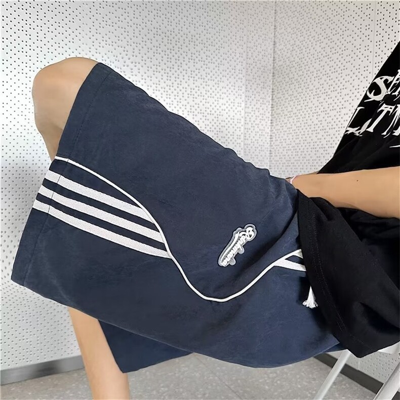 条纹短裤男夏季薄款美式潮牌高街五分裤D2222 P33图片