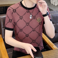 夏季新款短袖圆领冰丝烫钻休闲青年修身短袖T恤上衣L302-P27，男装T恤，星座310B-3