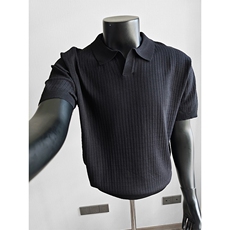 盗图老钱风海鸥领纯色弹力复古针织短袖POLO衫H91056/P58控88，男装T恤，电商A243