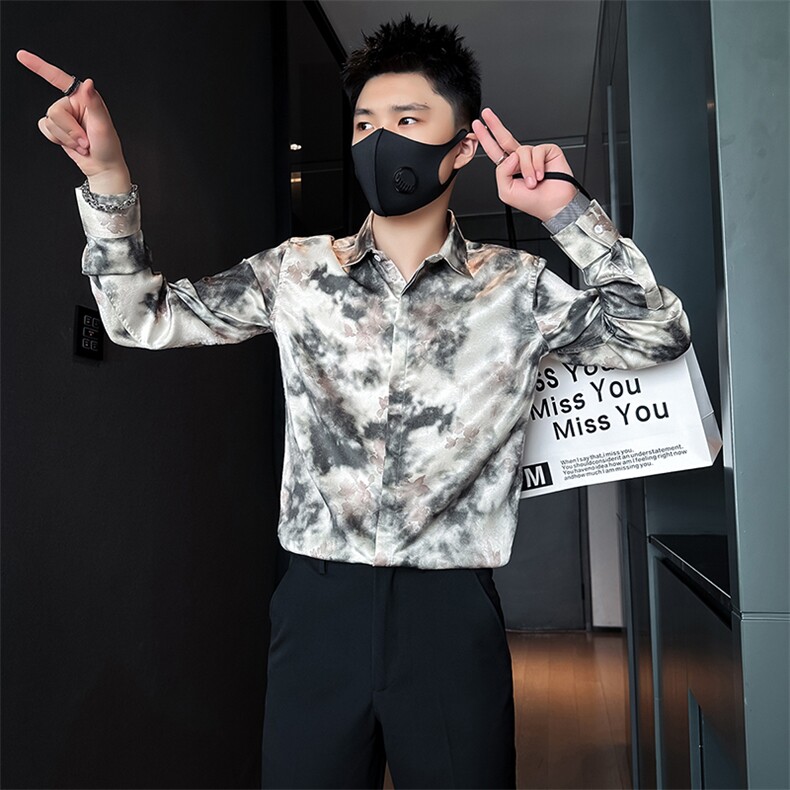 高级感印花衬衫男痞帅潮流百搭社会小伙衬衣301C-CS05-P58控78,男装衬衫,星座301C（原B323）