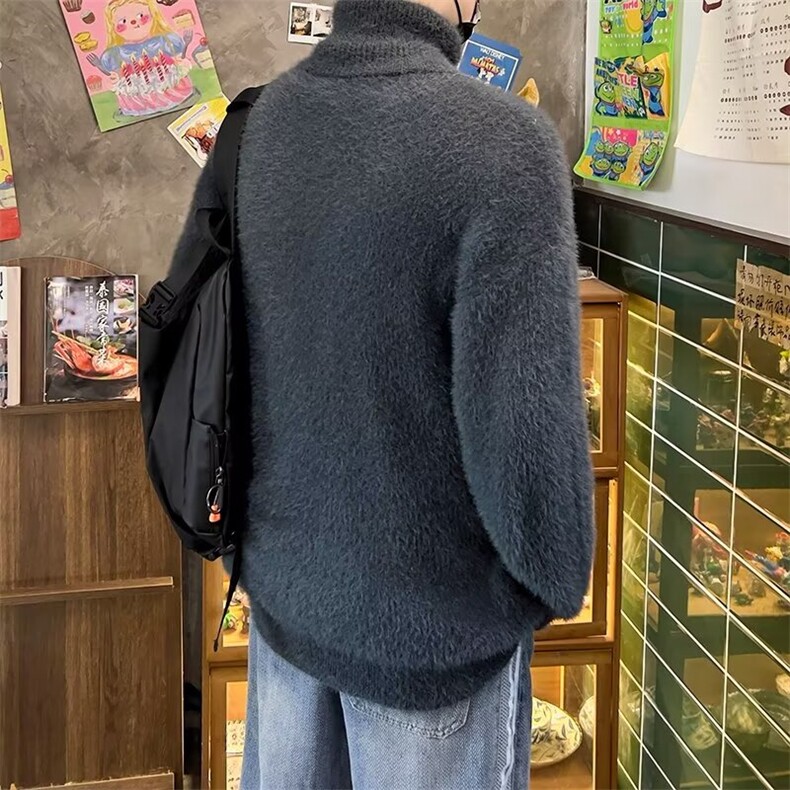 秋冬款半拉链高领针织衫男长貂毛宽松软糯套头毛线衣865/P55,男装针织衫/毛衣,星座506