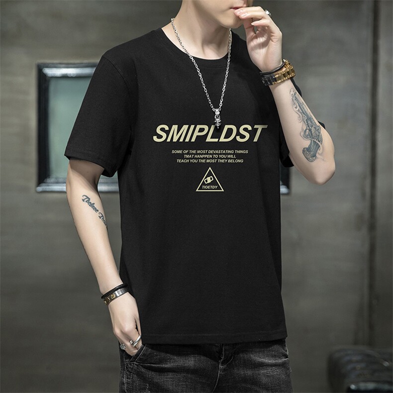 夏季新款2026男士字母印花短袖T恤潮学生班服夏天1210-2-DT33-P10,男装T恤,星座1816-2（原1210–2）