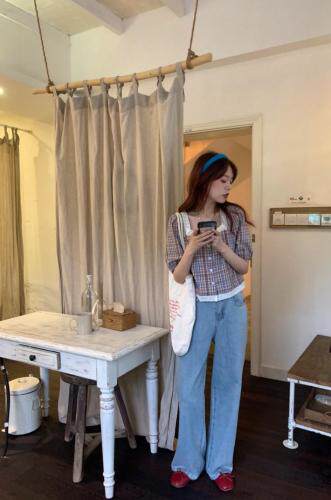 现货夏季新款复古格子上衣，女装，dznkb