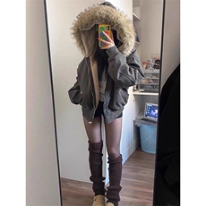 现货重磅boxy短款棉衣座山雕大毛毛领男女棉服水洗工装厚外套，男装棉衣，电商A486-1