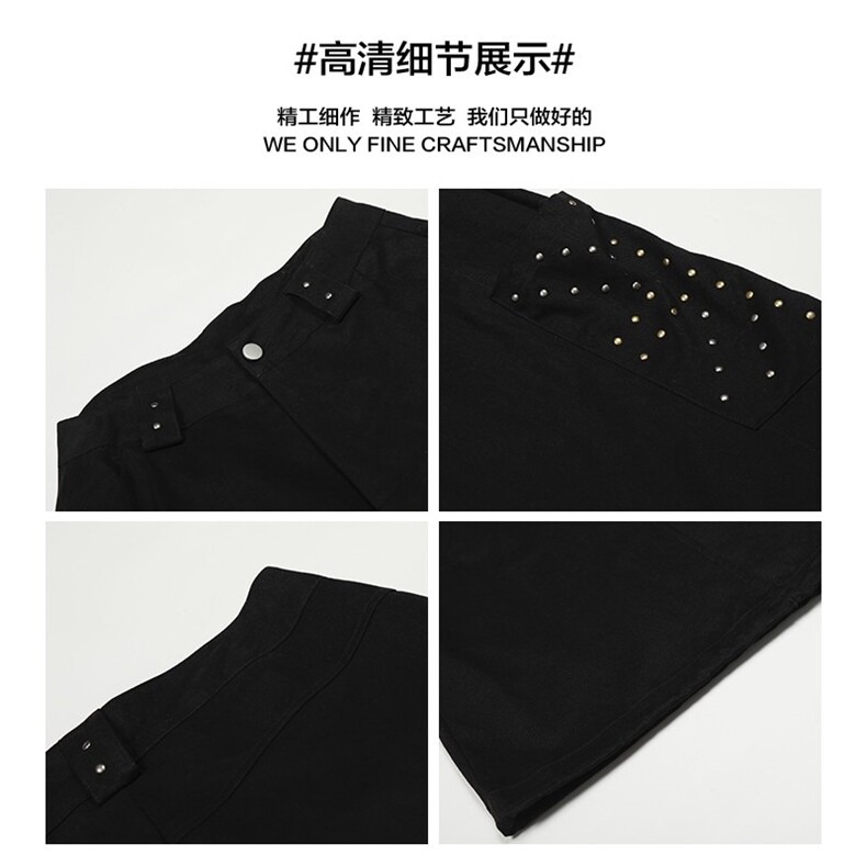 美式辣妹设计感铆钉拼接口袋工装裤子女复古宽松慵懒松弛感拖地裤,男装工装外套,星座302B