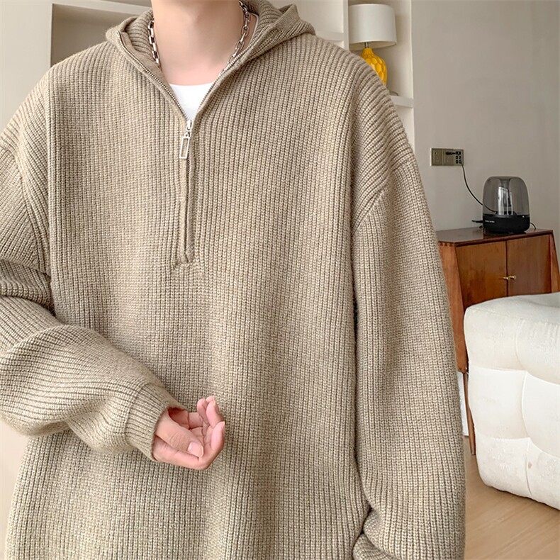 主推 美式秋冬半拉链连帽毛衣慵懒宽松男女潮针织衫 D373 P78图片