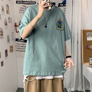 1港风圆领大码M-5XL运动日系原宿潮流男士短袖宽松T恤7800F35控49图片