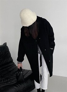秋冬新款韩版连帽排扣羊绒大衣图片