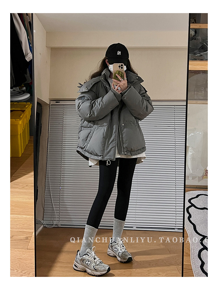 灰色爱心短款羽绒棉服23年新款男女情侣加厚小众设计感面包冬外套,女装棉衣/棉服,梦白服饰厂
