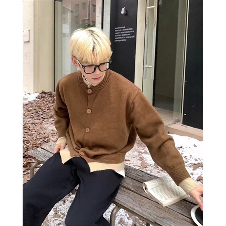 水曜日定休早秋慵懒风假两件针织外套男纽扣开衫毛衣上衣MYM189,男装针织衫/毛衣,星座1116A（原606A-3）