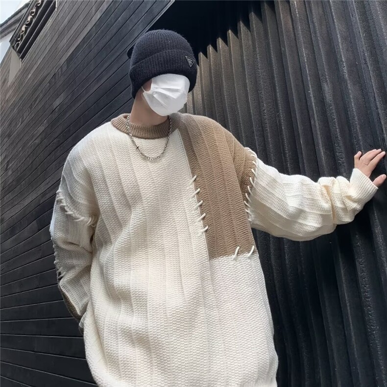 鹿毛绒美式圆领毛衣男慵懒风休闲针织衫B627P53,男装针织衫/毛衣,星座1116-2