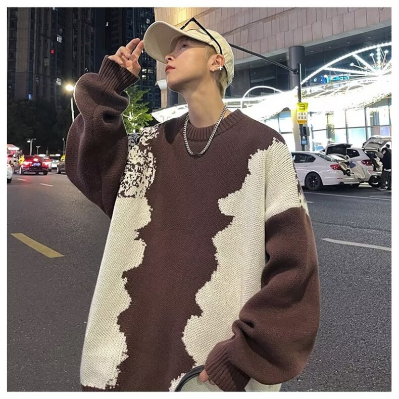 秋冬拼色毛衣男高街潮牌个性套头嘻哈日系复古针织衫MY7020-P45,男装针织衫/毛衣,星座308B-1