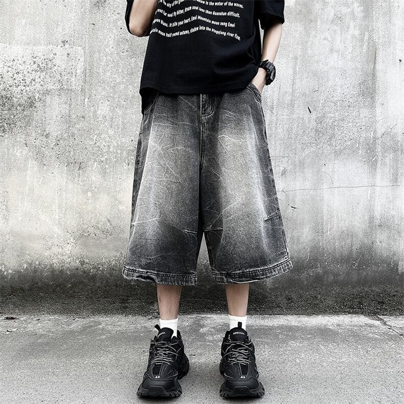 夏季牛仔短裤男美式高街裤子痞帅宽松休闲DK548/P45,男装牛仔裤,电商D202-1
