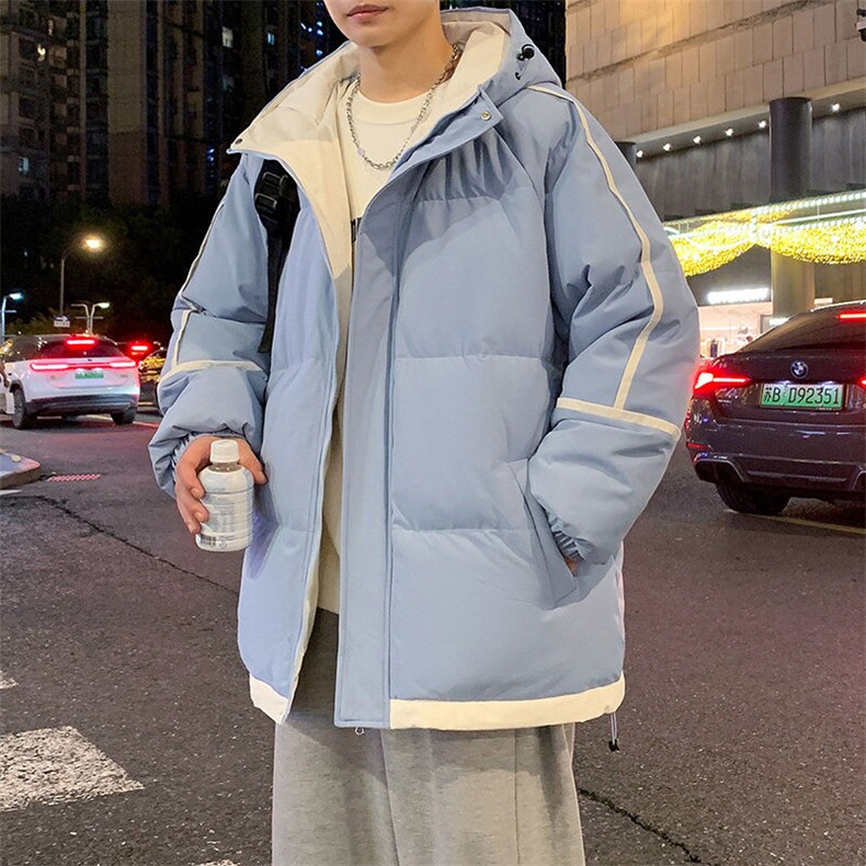 拼色条纹棉服男连帽宽松潮流冬季加厚保暖棉袄青少年男生棉衣外套,男装棉衣,电商A409-1